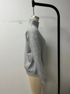 Side view of casual grey stand collar long sleeve sweatshirt, perfect for daily wear.