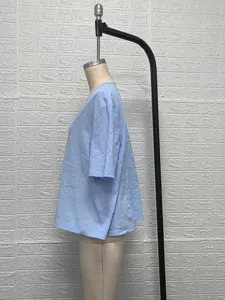 Casual losse V-hals korte mouw katoen linnen top voor dames, comfortabel dagelijks basic overhemd.