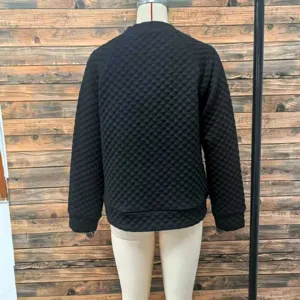 Women black quilted long sleeve casual sweatshirt jacket fall 2025 new basic fashion top