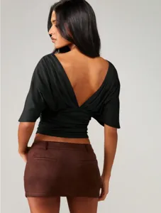 Damen Sexy V-Ausschnitt Fledermausärmel Kurzes Top Sommer Mode Lässige Einfarbige Bluse