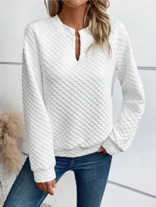 Women casual solid color V-neck long sleeve quilted sweatshirt fashion daily wear