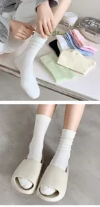 Detailed view of women casual cotton stackable mid-tube socks, soft comfortable multi-color.