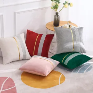 Minimalist velvet cushion cover with rhinestone and gold stripe decor for home decor