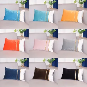Modern Velvet Decorative Pillow Case Two-Color Splicing Throw Pillow Cover With Gold Strip For Living Room Sofa Home Decor