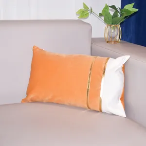 Modern velvet colorblock throw pillow cover with gold foil stripes for living room sofa