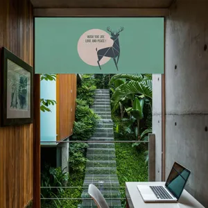 Tenda da porta in tessuto verde con cervo geometrico stile nordico per decorazione casa moderna
