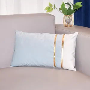 Velvet decorative throw pillow cover with gold stripes modern soft sofa lumbar case