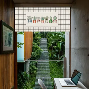 Tendina per porta corta stampata con piante in vaso tessuto oscurante decorativo