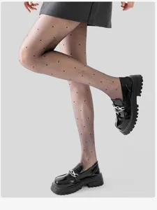 Zwarte transparante panty met stippen voor dames, ultra dunne sexy kousen voor stijl.