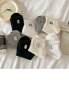Cute panda embroidered short socks cotton casual socks multi-color set for women