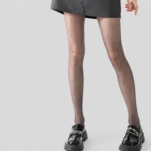 Vrouwen zwarte transparante polkadot panty, ultradun ademend ontwerp voor sexy benen.