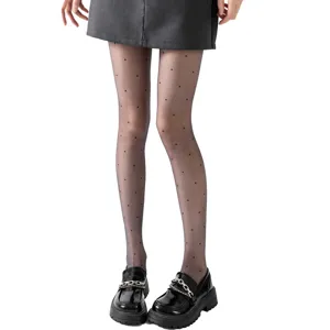 Zwarte gestippelde transparante panty voor dames, ultradunne sexy kousen voor de lente.
