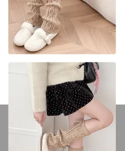 Calentadores de punto trenzado invierno moda mujer beige estilo accesorio chic