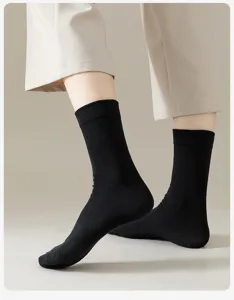Calzini tubo medio cotone donna nero casual tinta unita quotidiano comodo traspirante abbigliamento