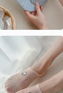 Women summer thin boat socks breathable mesh low cut invisible socks cute cartoon embroidery