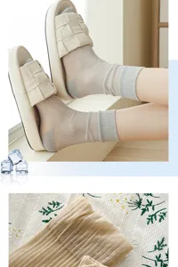 Summer breathable sheer mid-tube socks for women, lightweight mesh casual fashion socks.