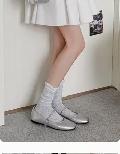 Women's mid-calf stackable socks with cute embroidery and bow patterns for daily wear.