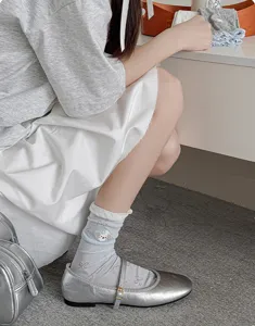 Cute women crew socks with sweet puppy embroidery and bow patterns, breathable summer thin design.