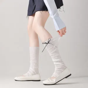Spring summer thin bow knit leg warmers women solid seamless mesh breathable JK style