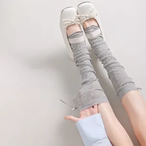 Spring summer thin bow knit leg warmers women solid color breathable JK leg warmers