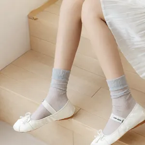 Womens summer sheer mid-calf mesh socks breathable thin grey casual fashion hosiery