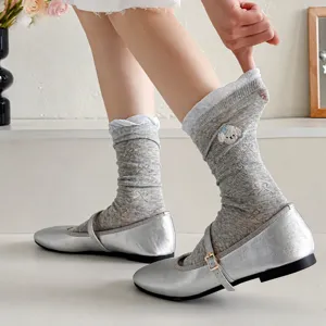 Summer thin crew socks for women, breathable mesh cotton socks with cute dog embroidery.