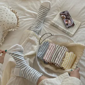Calze Slouch a Righe Stile Giapponese da Donna Cotone Traspirante Casual al Polpaccio Primavera Estate Quotidiano
