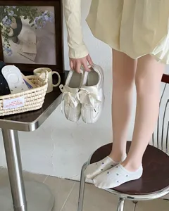 Women ultra thin mesh boat socks with cute floral hollow out design for summer daily wear.