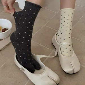 Women split toe polka dot mid-calf socks summer thin cotton tabi socks for shoes main