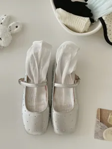 Silver Mary Jane flat shoes with white socks set Japanese style cute footwear accessories