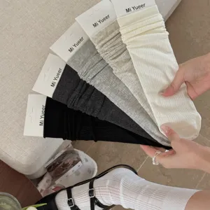 Women Casual Cotton Solid Color Mesh Breathable Slouch Crew Socks Korean Style Versatile Daily Sock