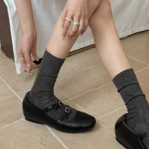 Women dark grey mesh slouch socks breathable spring summer casual Korean style mid tube socks