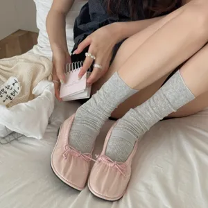 Breathable thin summer stacking socks for women, stylish Korean style solid color mid tube socks.