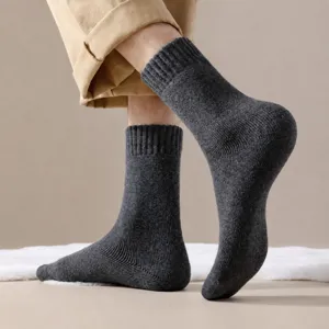 Dunkelgraue Herren Wollsocken, warme lange Wintersocken mit Rippbündchen für den Alltag.