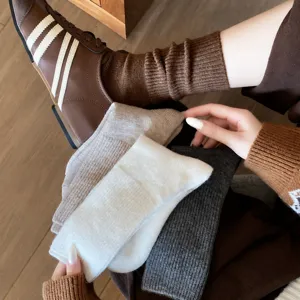 Women Winter Warm Thickened Wool Socks Solid Color Ribbed Knit Casual Thermal Crew Socks Comfortable Soft Hosiery