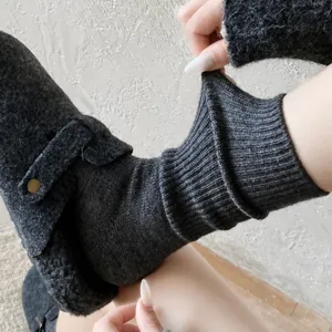Thick warm wool long socks for women, winter knitted high elasticity cozy thermal hosiery.