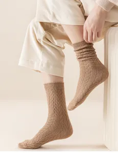 Women's thick warm knit crew socks autumn winter cozy slouch fashion long hosiery detail