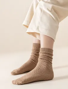 Detailed view of women knit thermal socks, cozy ribbed texture, perfect for winter warmth.