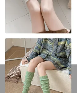 Femmes automne hiver vert tricoté étriers jambières chaussettes mode vêtements.