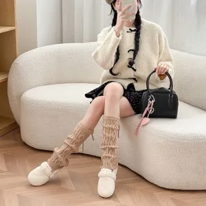 Calentadores de punto estilo japones para mujeres, calcetines largos de invierno comodos.