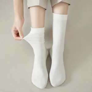 Women white slouch socks pure cotton convertible straight tube casual comfortable hosiery footwear