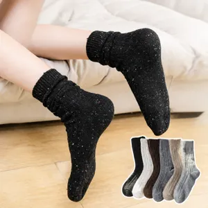 Women's winter thick fleece-lined thermal crew stacked socks, cozy soft cotton knit hosiery.