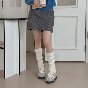 Knitted JK leg warmers for women, autumn winter long stack socks, warm cotton calf socks.