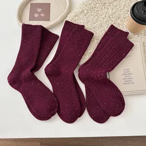 Vrouwen herfst winter donkerrode gespikkelde middelhoge sokken Koreaanse stijl retro
