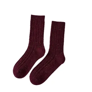 Dames herfst winter dikke gebreide sokken donkerrood gespikkeld warme comfortabele