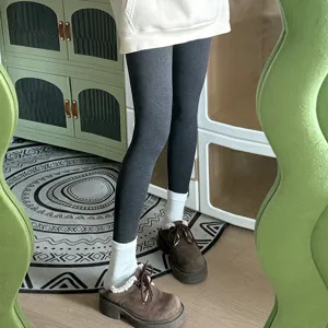 Women winter thermal fleece lined leggings high waist stretchy thick warm grey trousers
