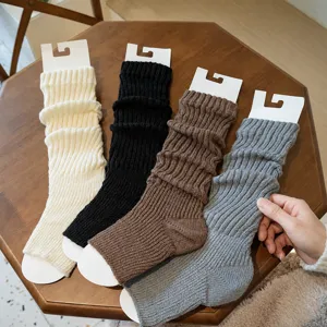 Japanese Y2K Style Solid Color Stirrup Leg Warmers Women Autumn Winter Knit Cuffs Casual Stretchy Long Boot Socks