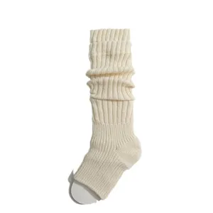 White knitted stirrup leg warmers women winter Y2K Japanese style solid slouch socks cozy warm