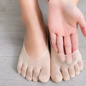 Calcetines de cinco dedos de seda de hielo para mujer, calcetines invisibles de malla.
