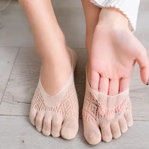 Womens Summer Thin Mesh Five Finger Toe Socks Breathable Anti Slip Invisible Low Cut Boat Socks Daily Casual Footwear